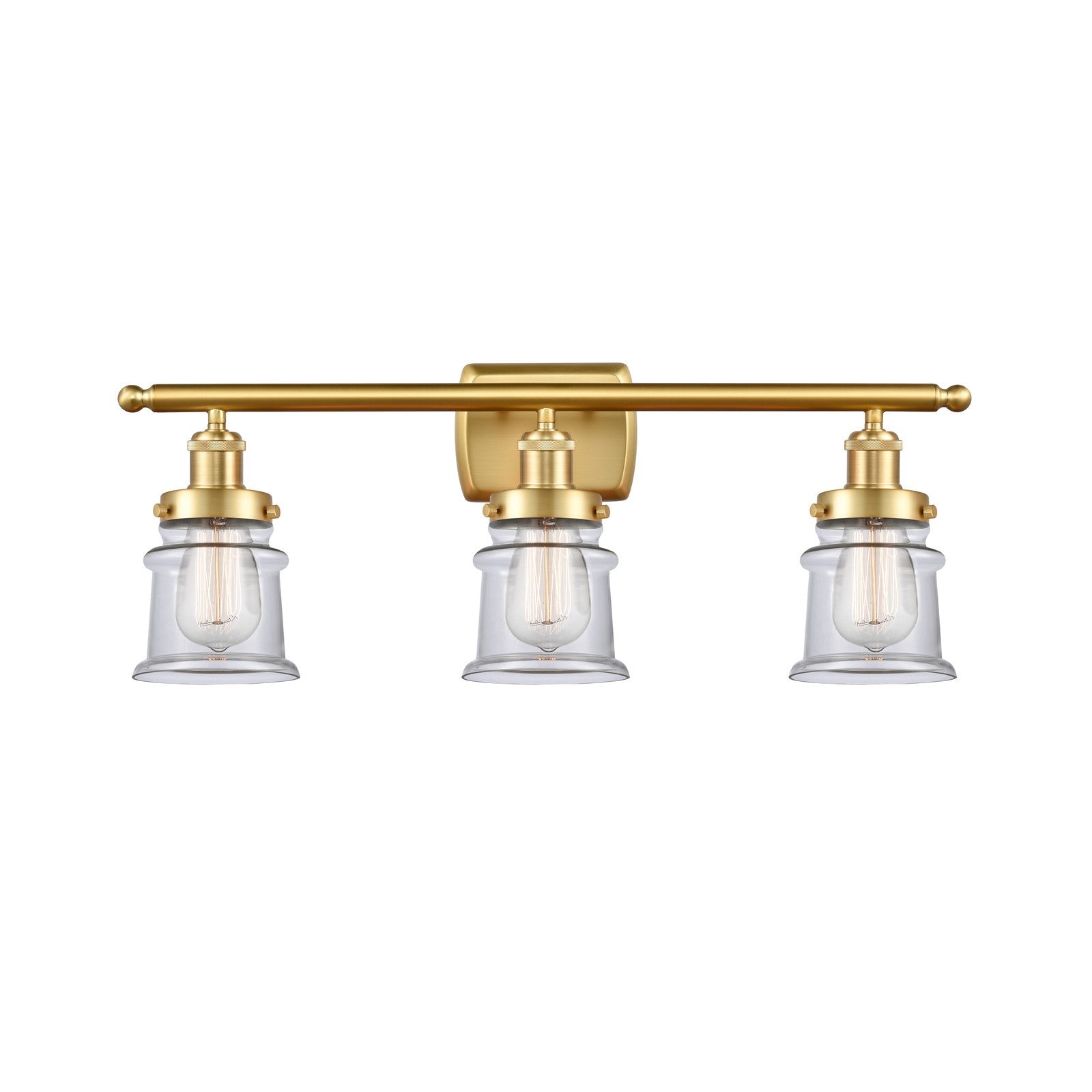 Innovations Canton 25.25in 3-Light Bath Vanity Light | Modern Contempo Satin Gold Steel and Clear Glass Schoolhouse Shade | Model 916-3W-SG-G182S