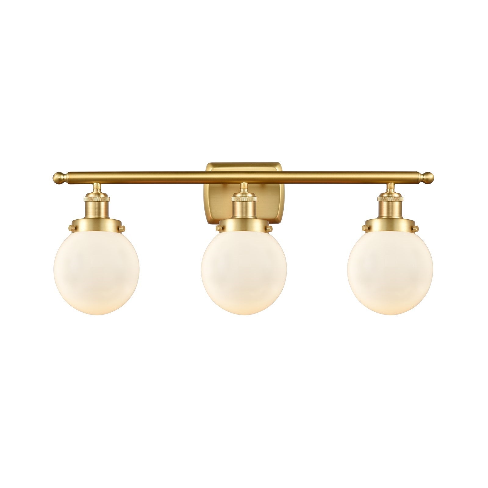 Innovations Beacon 26in 3-Light Bath Vanity Light | Modern Transitional Satin Gold Steel and Matte White Frosted Glass Globe | Model 916-3W-SG-G201-6