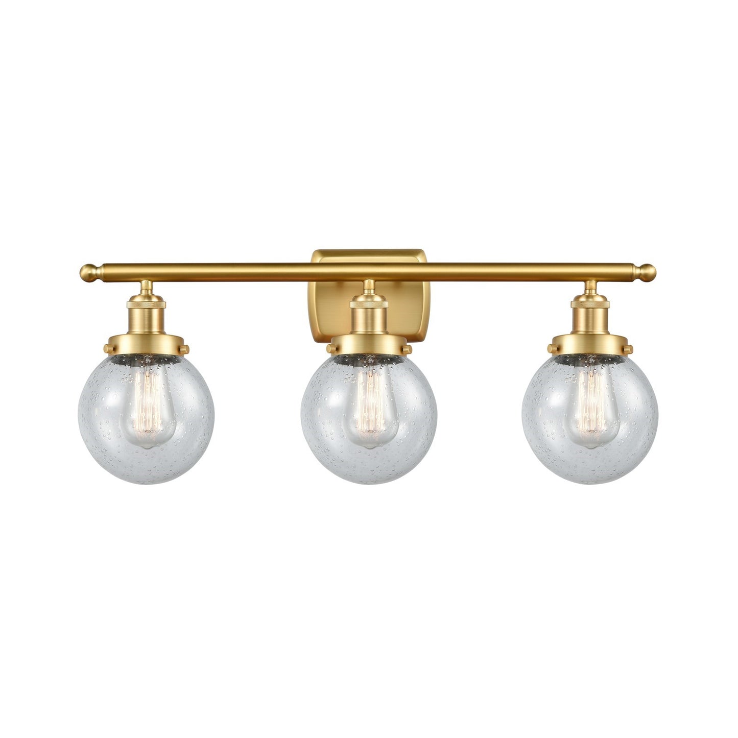 Innovations Beacon 26in 3-Light Bath Vanity Light | Modern Transitional Satin Gold Steel and Seedy Glass Globe Shade | Bathroom | Model 916-3W-SG-G204-6