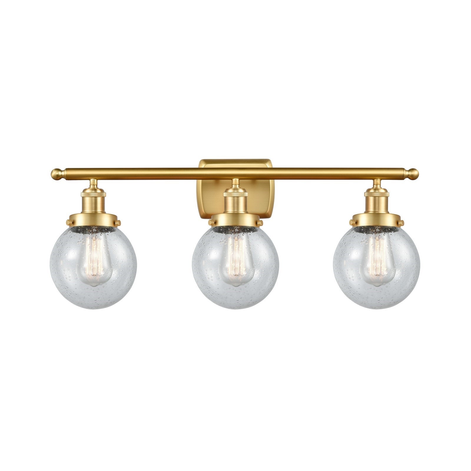 Innovations Beacon 26in 3-Light Bath Vanity Light | Modern Transitional Satin Gold Steel and Seedy Glass Globe Shade | Bathroom | Model 916-3W-SG-G204-6