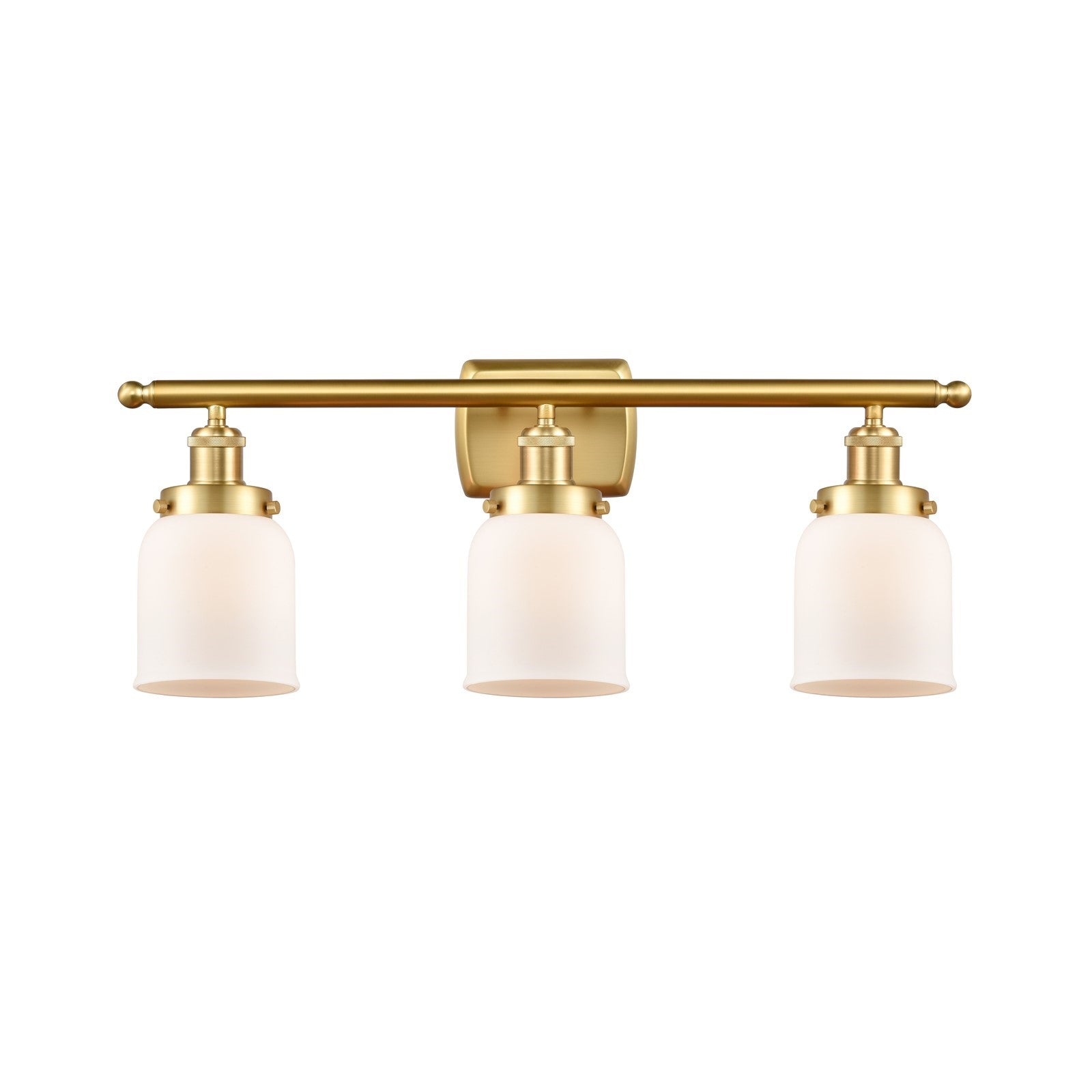 Innovations Bell 26in 3-Light Bath Vanity Light | Industrial Satin Gold Steel and Matte White Frosted Glass | Bathroom Vanity | Model 916-3W-SG-G51