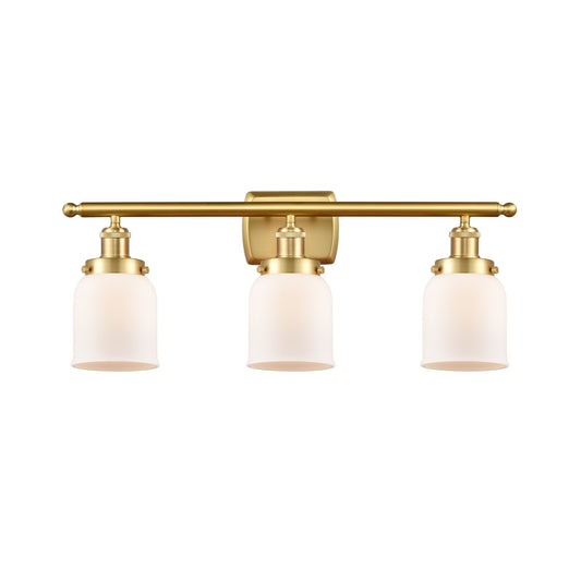 Innovations Bell 26in 3-Light Bath Vanity Light | Industrial Satin Gold Steel and Matte White Frosted Glass | Bathroom Vanity | Model 916-3W-SG-G51