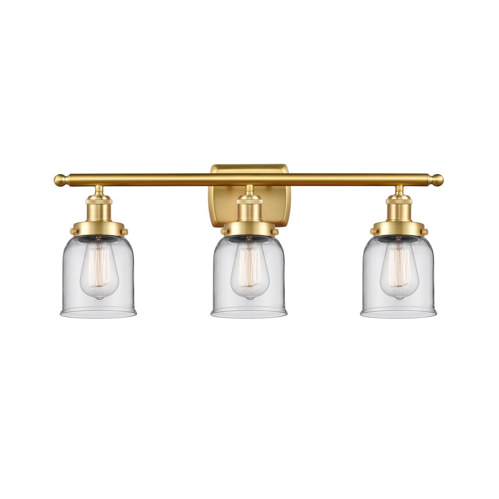 Innovations Bell 26in 3-Light Bath Vanity Light | Industrial Satin Gold Steel and Clear Glass | Bathroom Vanity | 26 x 12 x 6.5 in | Model 916-3W-SG-G52