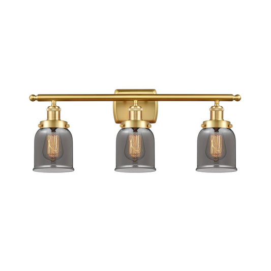Innovations Bell 26in 3-Light Bath Vanity Light | Industrial Satin Gold Steel and Light Smoke Glass | Bathroom Vanity | Model 916-3W-SG-G53