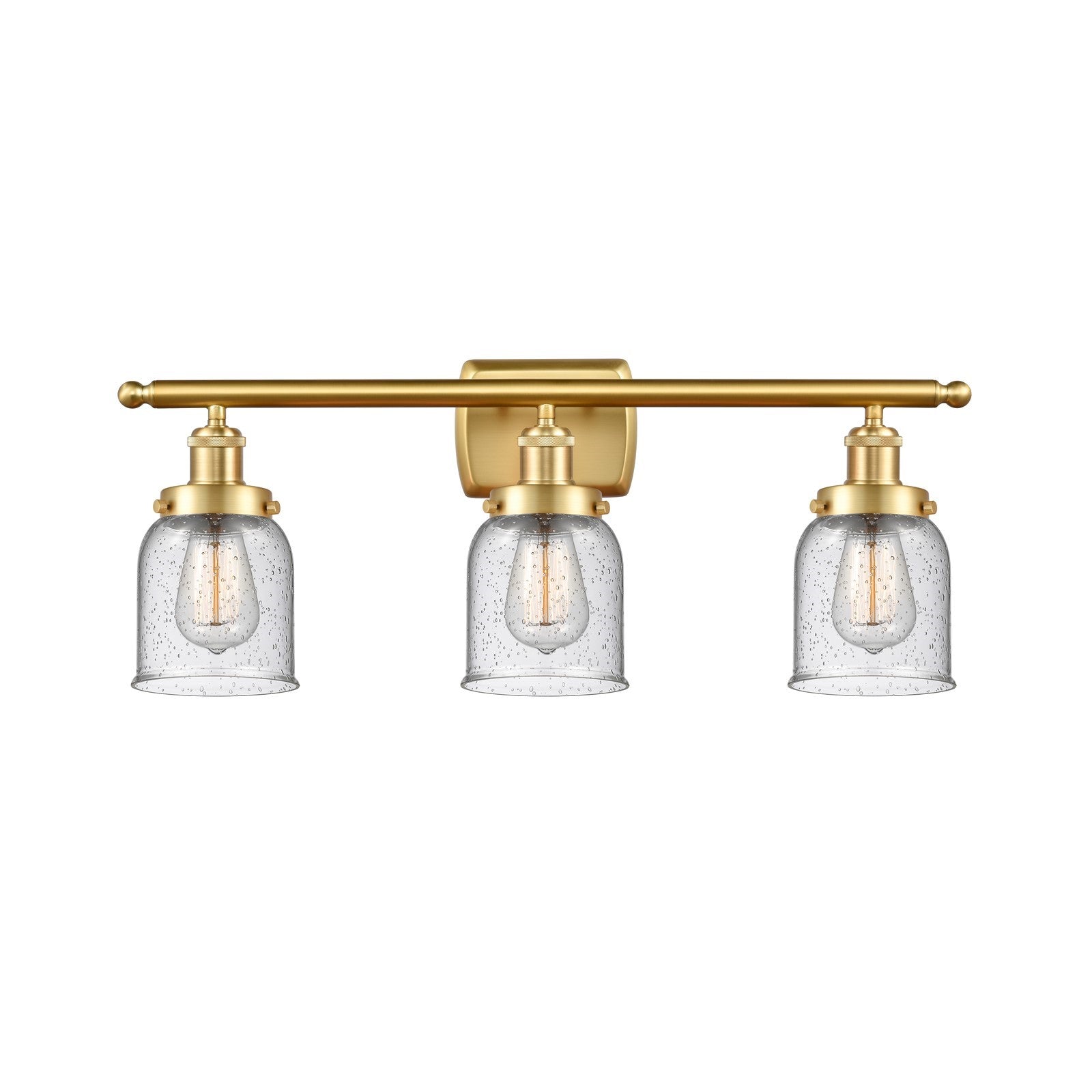 Innovations Bell 26in 3-Light Bath Vanity | Industrial Satin Gold Steel and Seedy Glass | Bathroom & Powder Room | 26 x 12 x 6.5 in | Model 916-3W-SG-G54