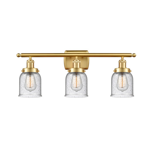 Innovations Bell 26in 3-Light Bath Vanity | Industrial Satin Gold Steel and Seedy Glass | Bathroom & Powder Room | 26 x 12 x 6.5 in | Model 916-3W-SG-G54