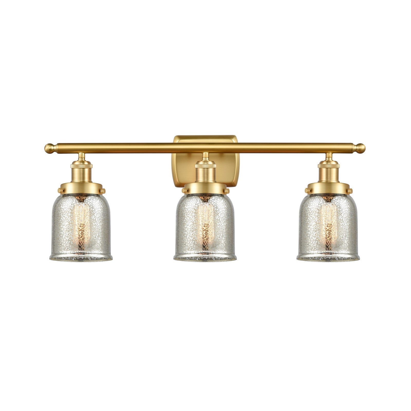 Innovations Bell 26in 3-Light Bath Vanity | Industrial Satin Gold Steel and Silver Plated Mercury Glass | Bathroom & Powder Room | Model 916-3W-SG-G58
