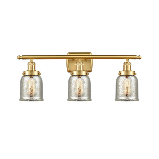 Innovations Bell 26in 3-Light Bath Vanity | Industrial Satin Gold Steel and Silver Plated Mercury Glass | Bathroom & Powder Room | Model 916-3W-SG-G58