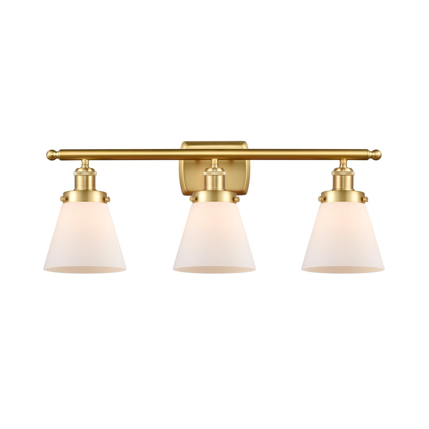 Innovations Cone 26in 3-Light Bath Vanity | Industrial Satin Gold Steel and Matte White Frosted Glass | Bathroom & Powder Room | Model 916-3W-SG-G61