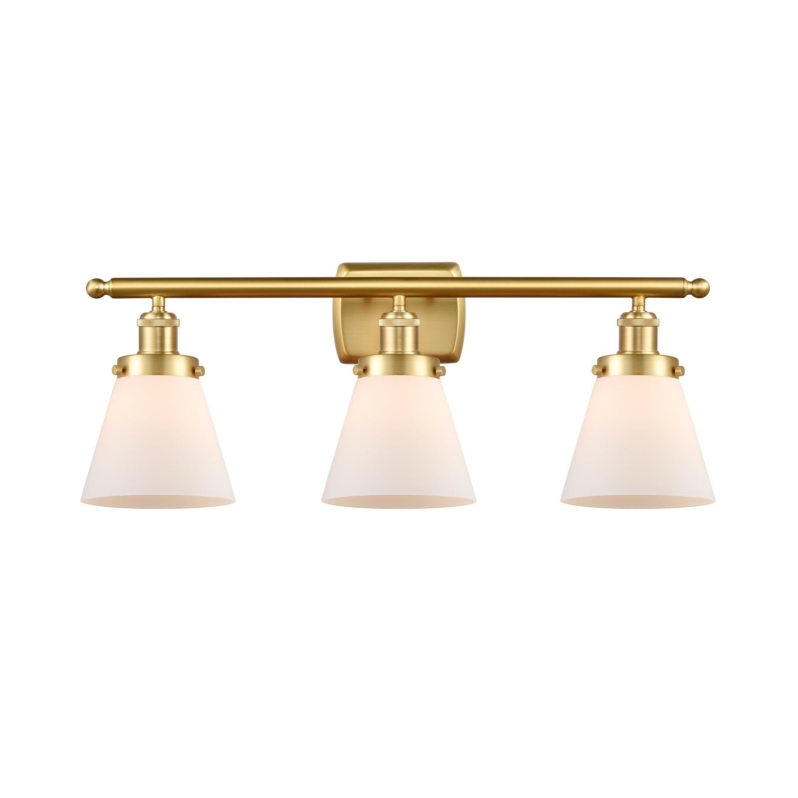 Innovations Cone 26in 3-Light Bath Vanity | Industrial Satin Gold Steel and Matte White Frosted Glass | Bathroom & Powder Room | Model 916-3W-SG-G61
