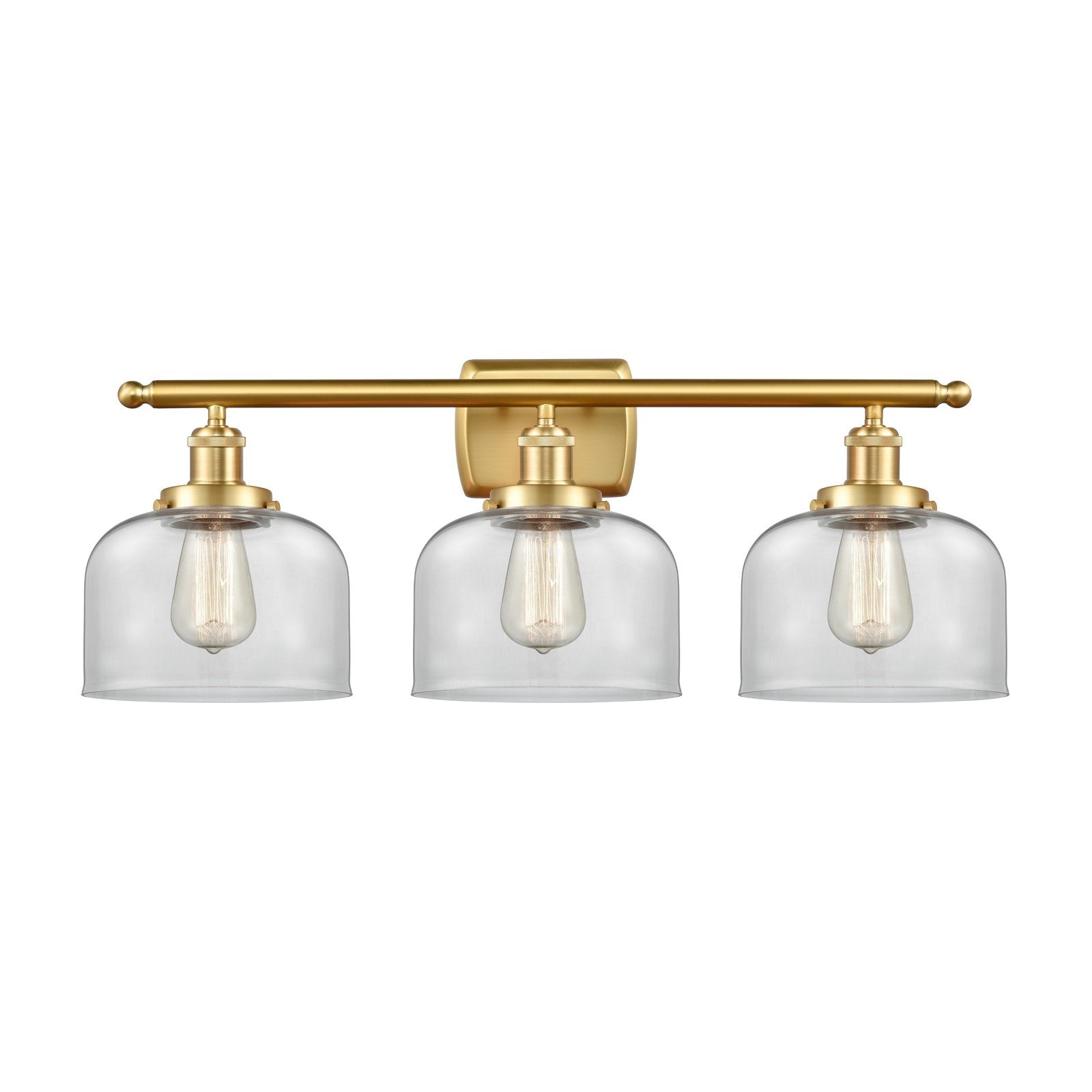 Innovations Bell 28in 3-Light Bath Vanity Light | Industrial Satin Gold Steel and Clear Glass | Bathroom Vanity | 28 x 11 in | Model 916-3W-SG-G72