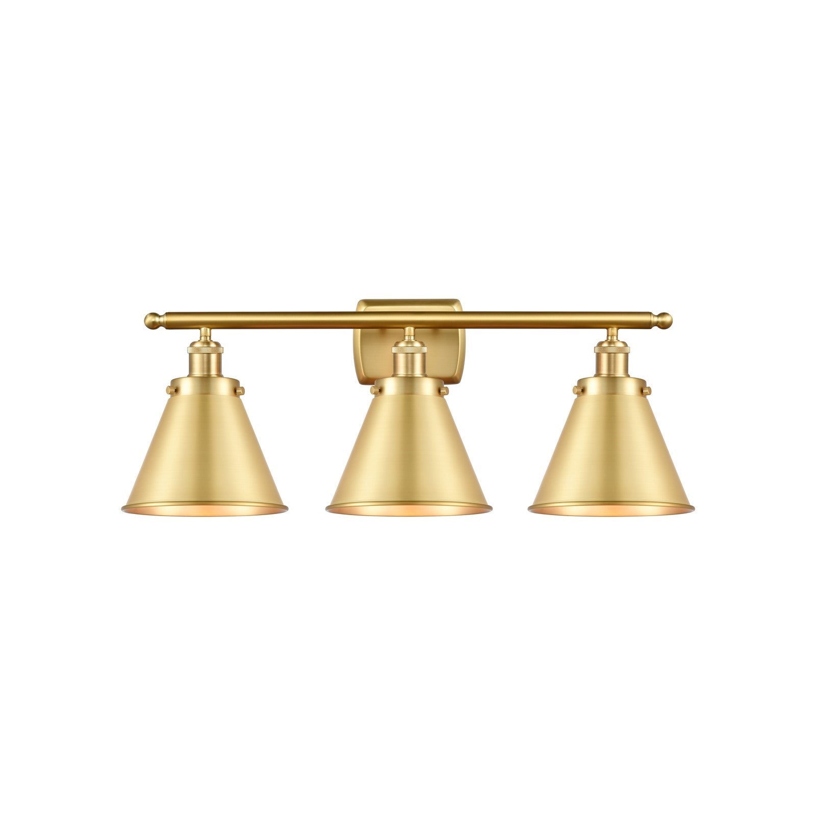Innovations Appalachian 26in 3-Light Bath Vanity Light | Industrial Farmhouse Satin Gold Steel and Satin Gold Metal Shade | Model 916-3W-SG-M13-SG