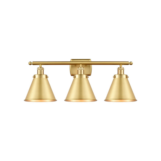 Innovations Appalachian 26in 3-Light Bath Vanity Light | Industrial Farmhouse Satin Gold Steel and Satin Gold Metal Shade | Model 916-3W-SG-M13-SG