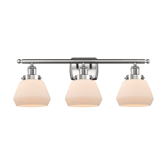 Innovations Fulton 27in 3-Light Bath Vanity Light | Modern Transitional Brushed Satin Nickel Steel and Matte White Frosted Glass | Model 916-3W-SN-G171