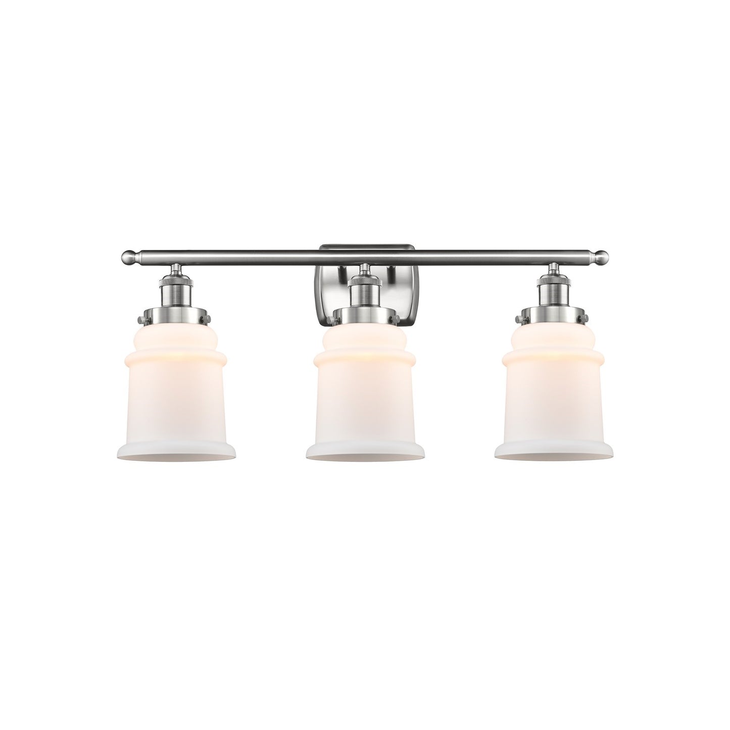 Innovations Canton 26in 3-Light Bath Vanity | Modern Transitional Brushed Satin Nickel and Matte White Frosted Glass Bell Shade | Model 916-3W-SN-G181