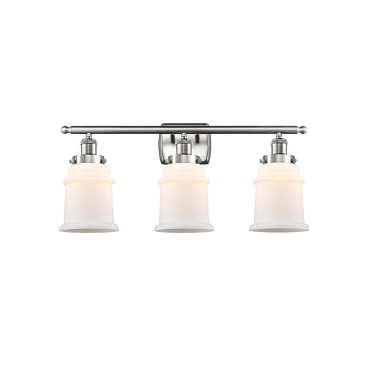 Innovations Canton 26in 3-Light Bath Vanity | Modern Transitional Brushed Satin Nickel and Matte White Frosted Glass Bell Shade | Model 916-3W-SN-G181