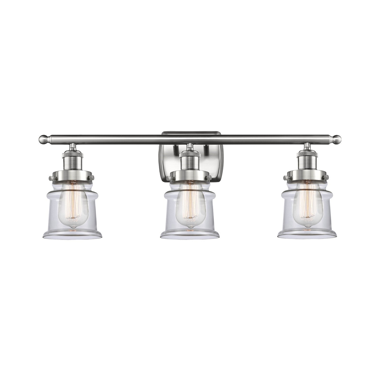 Innovations Canton 25.25in 3-Light Bath Vanity | Modern Contempo Brushed Satin Nickel and Clear Glass Schoolhouse Shade | Bathroom | Model 916-3W-SN-G182S