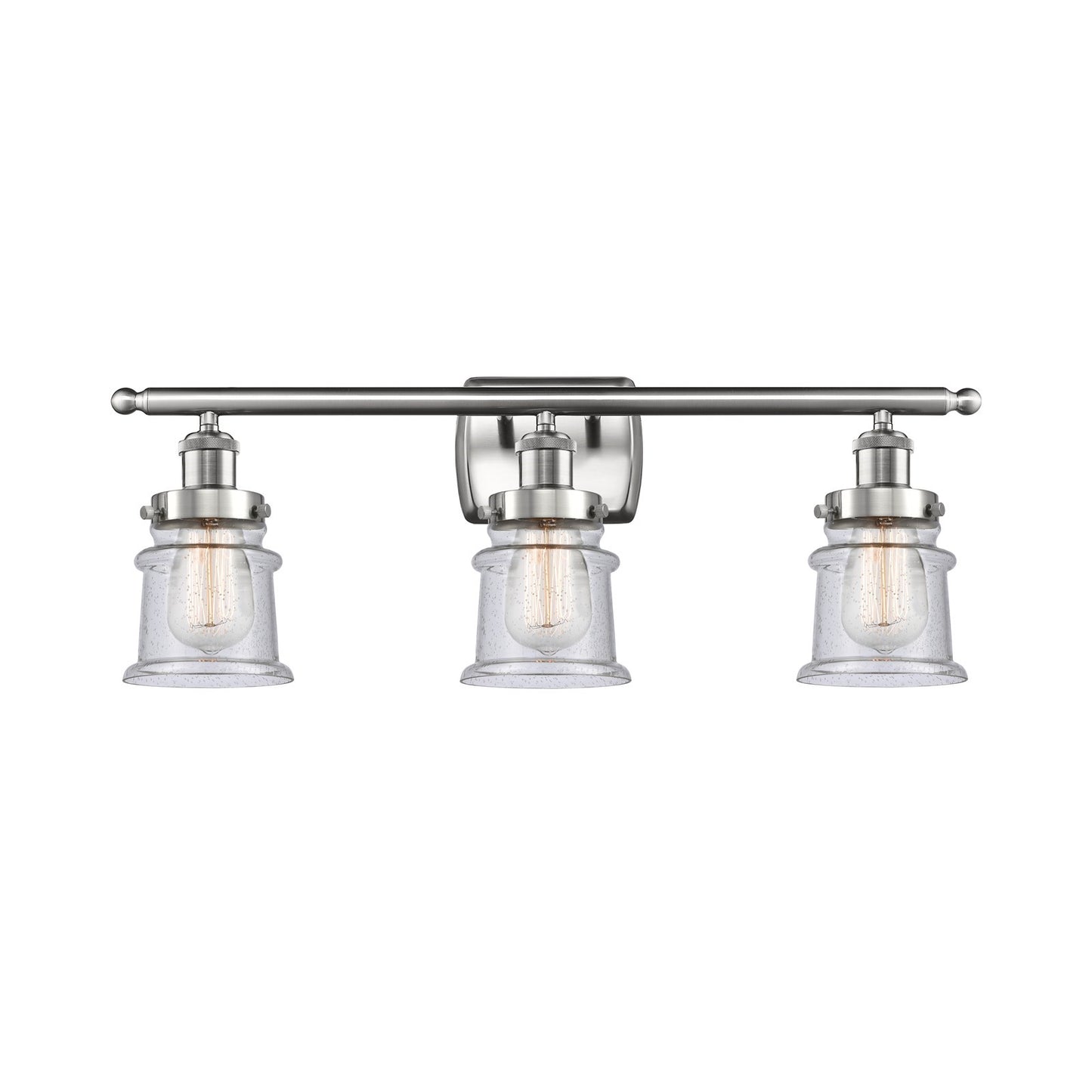 Innovations Canton 25.25in 3-Light Bath Vanity | Modern Contempo Brushed Satin Nickel and Seedy Glass Schoolhouse Shade | Bathroom | Model 916-3W-SN-G184S