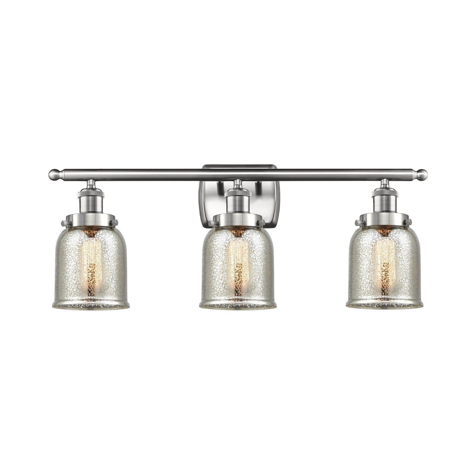 Innovations Bell 26in 3-Light Bath Vanity | Industrial Brushed Satin Nickel and Silver Plated Mercury Glass | Damp Rated | Model 916-3W-SN-G58-LED