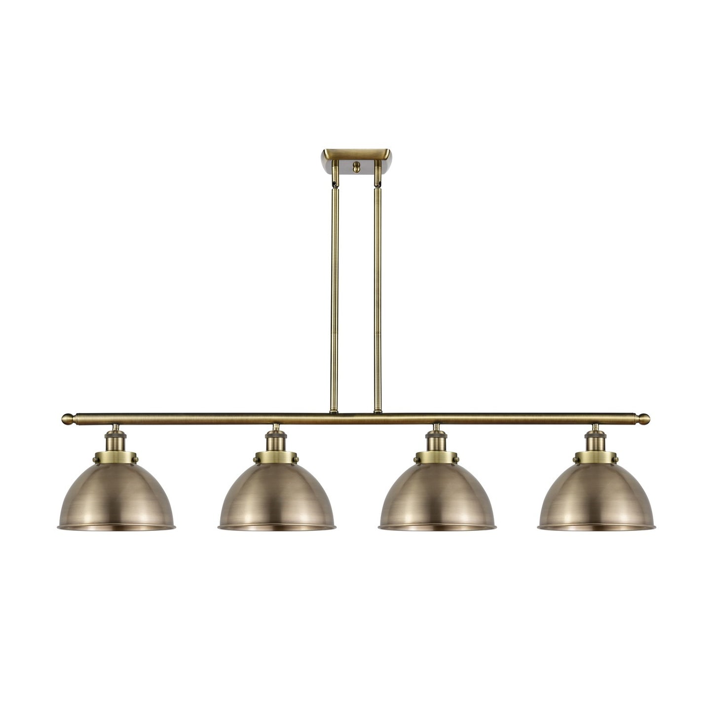 Innovations Derby 48in 4-Light Island Light | Industrial Farmhouse Antique Brass Steel and Antique Brass Metal Shade | Model 916-4I-AB-MFD-10-AB-LED