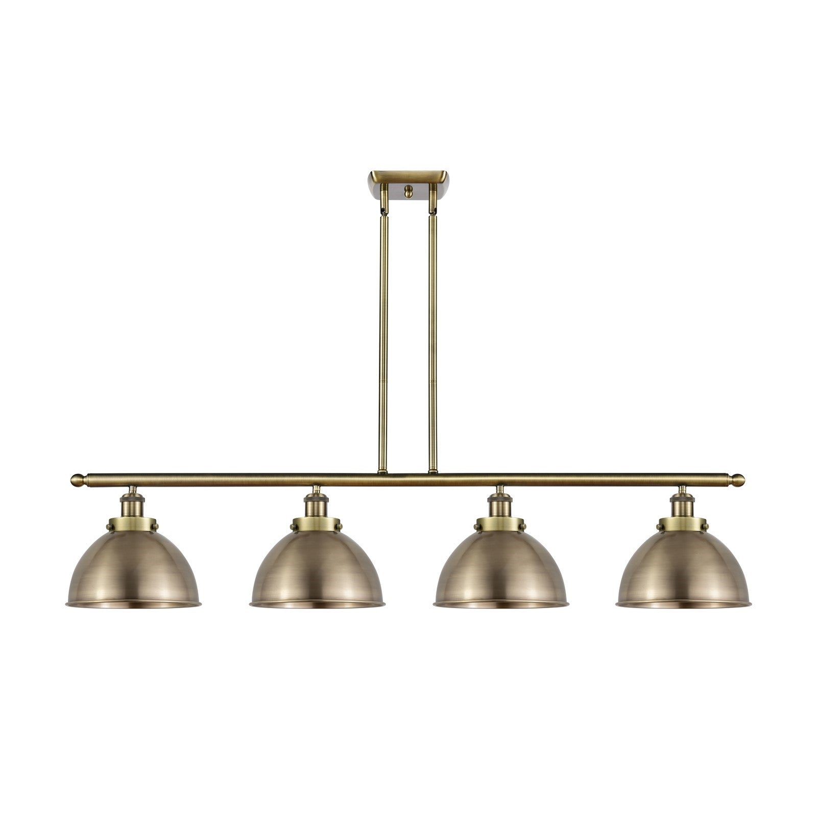 Innovations Derby 48in 4-Light Island Light | Industrial Farmhouse Antique Brass Steel and Antique Brass Metal Shade | Model 916-4I-AB-MFD-10-AB-LED