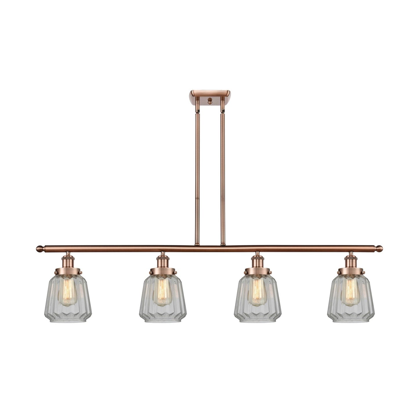 Innovations Chatham 48in 4-Light Island Light | Modern Transitional Antique Copper Steel and Clear Ribbed Glass Shade | Kitchen | Model 916-4I-AC-G142