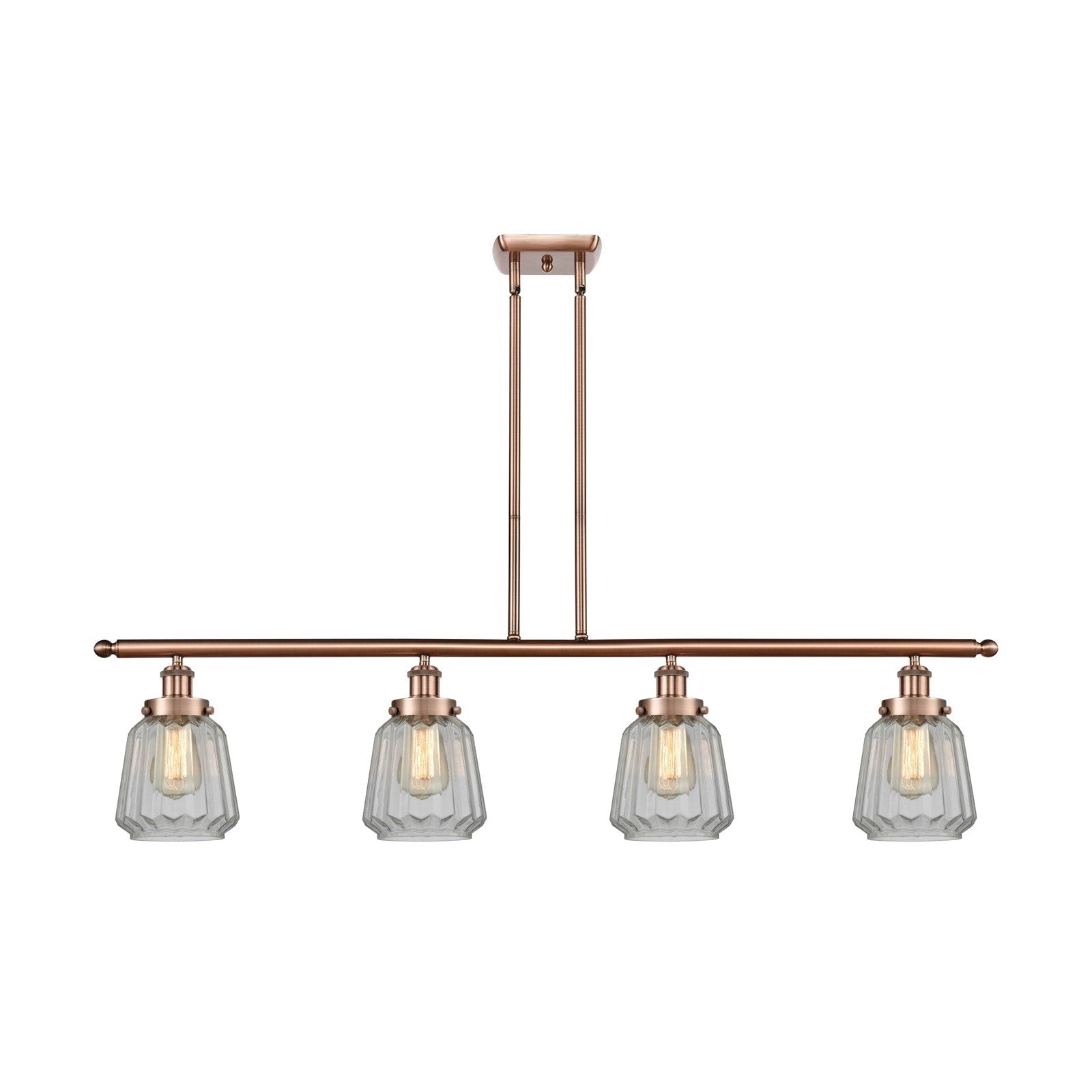 Innovations Chatham 48in 4-Light Island Light | Modern Transitional Antique Copper Steel and Clear Ribbed Glass Shade | Kitchen | Model 916-4I-AC-G142