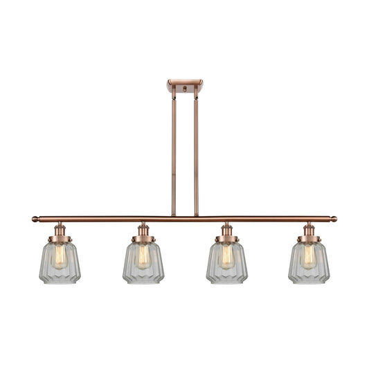 Innovations Chatham 48in 4-Light Island Light | Modern Transitional Antique Copper Steel and Clear Ribbed Glass Shade | Kitchen | Model 916-4I-AC-G142
