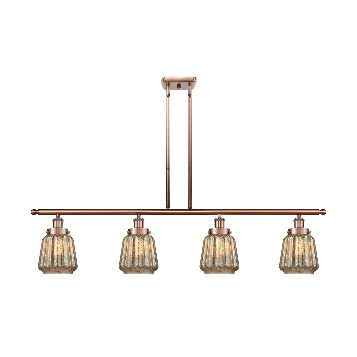 Innovations Chatham 48in 4-Light Island Light | Modern Transitional Antique Copper Steel and Mercury Ribbed Glass Shade | Kitchen | Model 916-4I-AC-G146