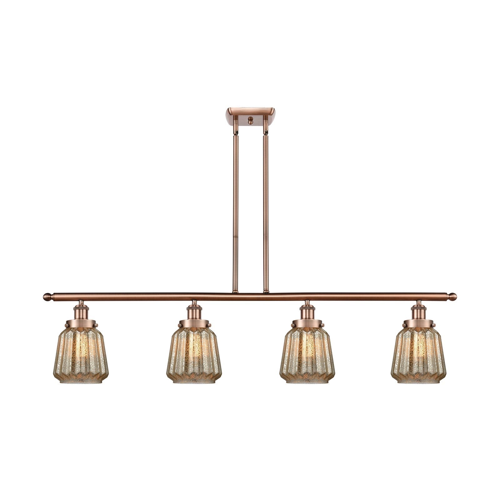 Innovations Chatham 48in 4-Light Island Light | Modern Transitional Antique Copper Steel and Mercury Ribbed Glass Shade | Kitchen | Model 916-4I-AC-G146