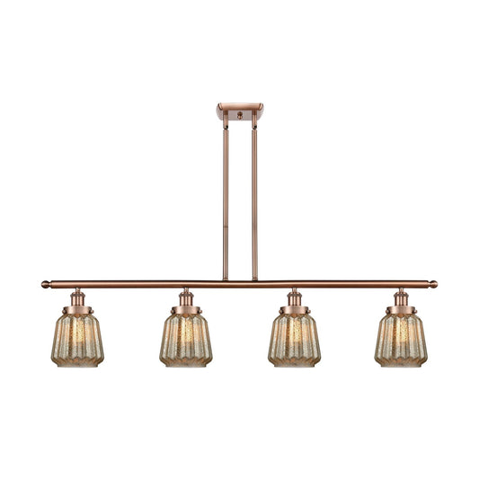 Innovations Chatham 48in 4-Light Island Light | Modern Transitional Antique Copper Steel and Mercury Ribbed Glass Shade | Kitchen | Model 916-4I-AC-G146