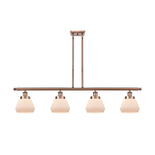 Innovations Fulton 48in 4-Light Island Light | Modern Transitional Antique Copper Steel and Matte White Frosted Glass Shade | Model 916-4I-AC-G171