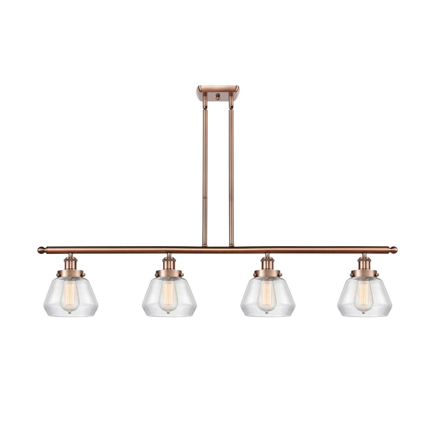 Innovations Fulton 48in 4-Light Island Light | Modern Contempo Antique Copper and Clear Glass | Kitchen Island & Dining Room | Model 916-4I-AC-G172