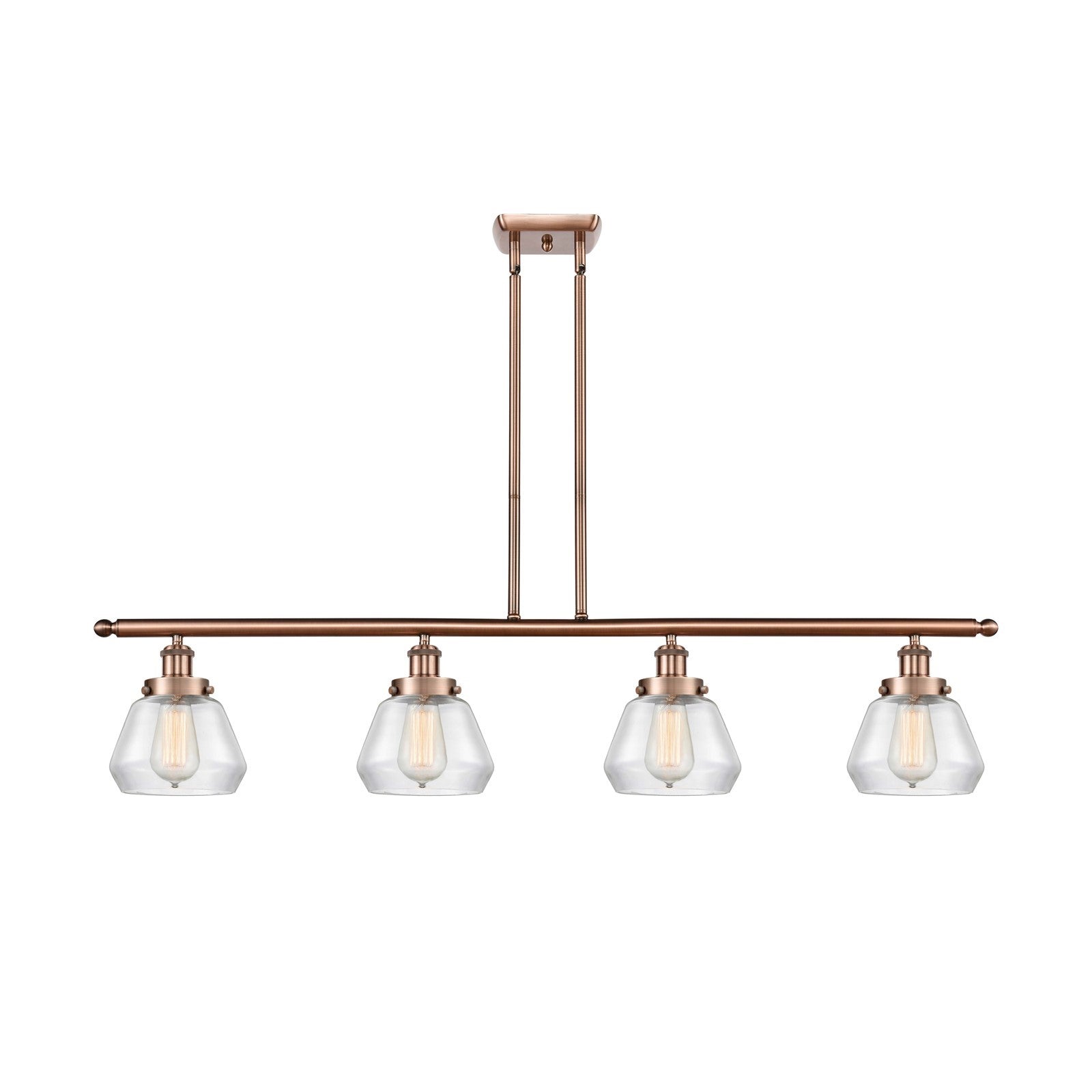Innovations Fulton 48in 4-Light Island Light | Modern Contempo Antique Copper and Clear Glass | Kitchen Island & Dining Room | Model 916-4I-AC-G172