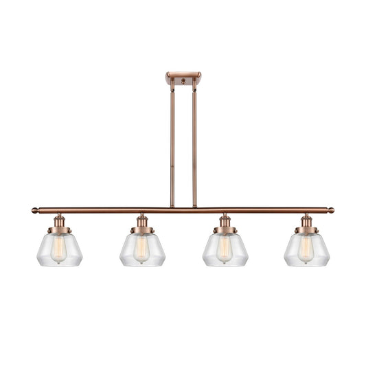 Innovations Fulton 48in 4-Light Island Light | Modern Contempo Antique Copper and Clear Glass | Kitchen Island & Dining Room | Model 916-4I-AC-G172