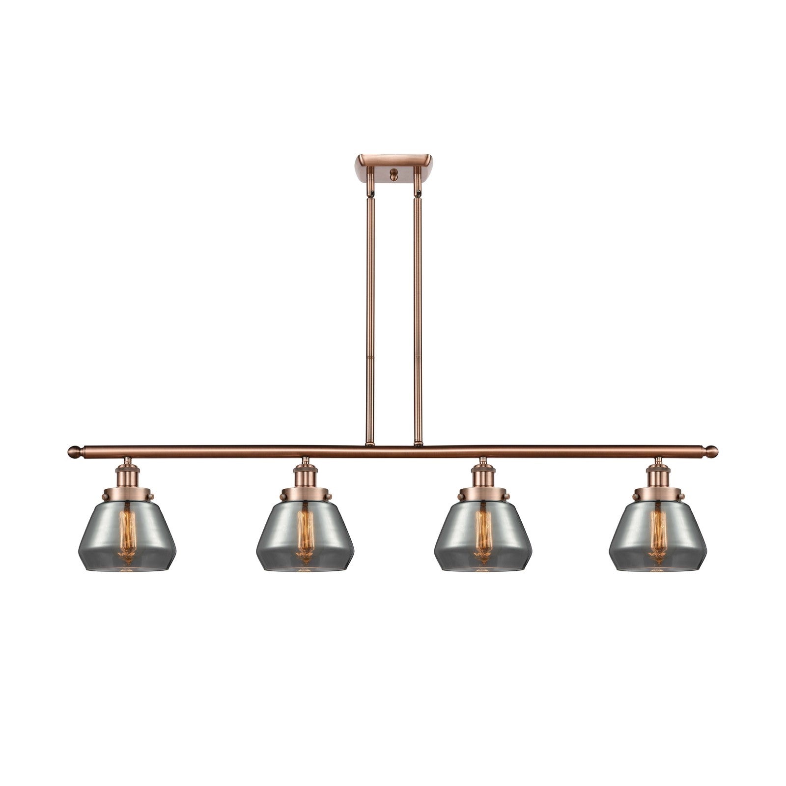 Innovations Fulton 48in 4-Light Island Light | Modern Contempo Antique Copper and Light Smoke Glass | Kitchen Island & Dining Room | Model 916-4I-AC-G173