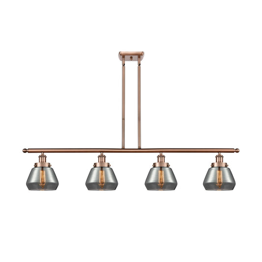 Innovations Fulton 48in 4-Light Island Light | Modern Contempo Antique Copper and Light Smoke Glass | Kitchen Island & Dining Room | Model 916-4I-AC-G173