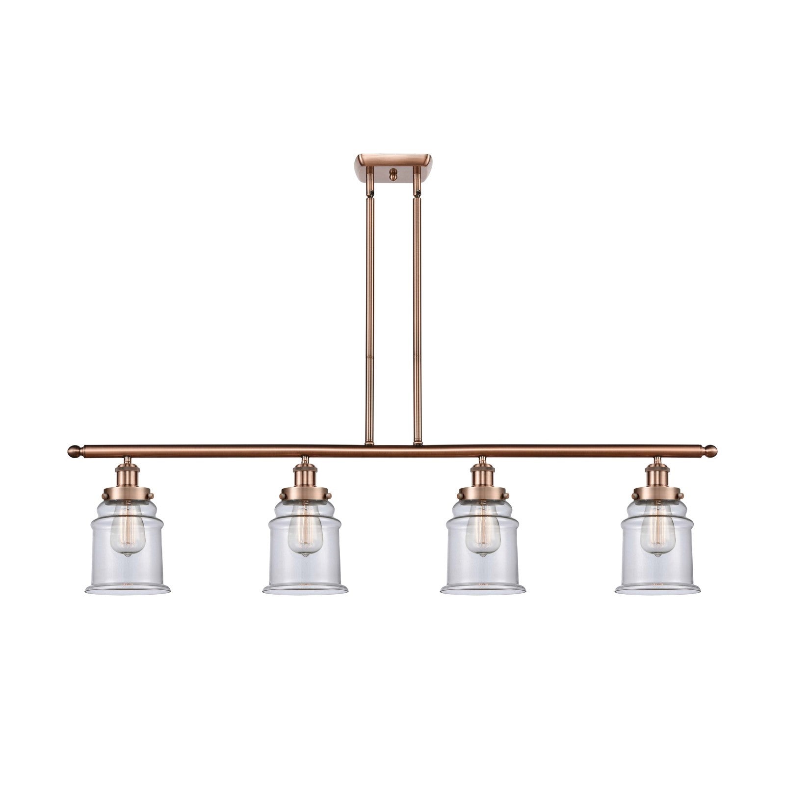 Innovations Canton 48in 4-Light Island Light | Modern Contempo Antique Copper Steel and Clear Glass | Kitchen Island & Dining Room | Model 916-4I-AC-G182
