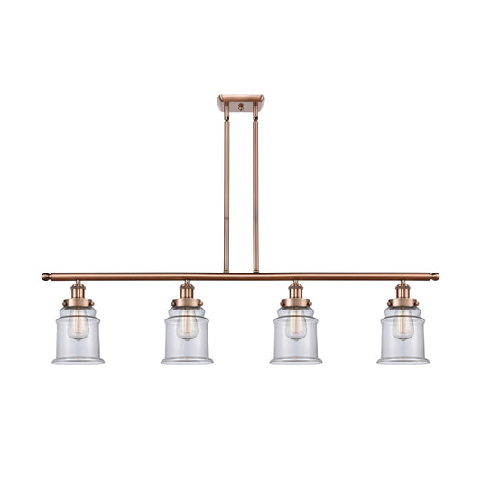 Innovations Canton 48in 4-Light Island Light | Modern Contempo Antique Copper Steel and Clear Glass | Kitchen Island & Dining Room | Model 916-4I-AC-G182