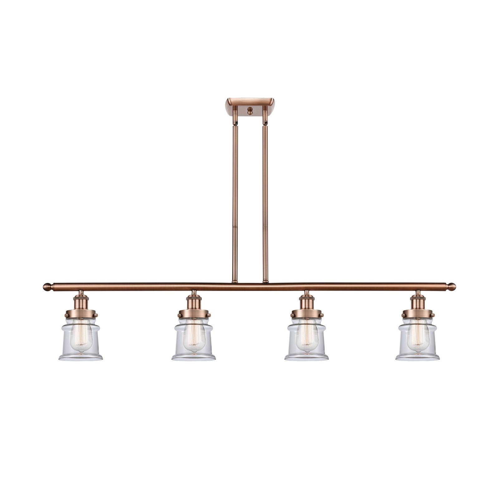 Innovations Canton 48in 4-Light Island Light | Modern Contempo Antique Copper Steel and Clear Glass | Kitchen Island & Dining Room | Model 916-4I-AC-G182S