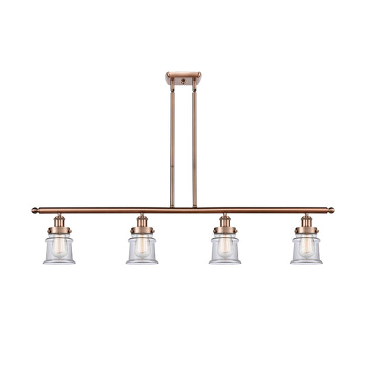 Innovations Canton 48in 4-Light Island Light | Modern Contempo Antique Copper Steel and Clear Glass | Kitchen Island & Dining Room | Model 916-4I-AC-G182S