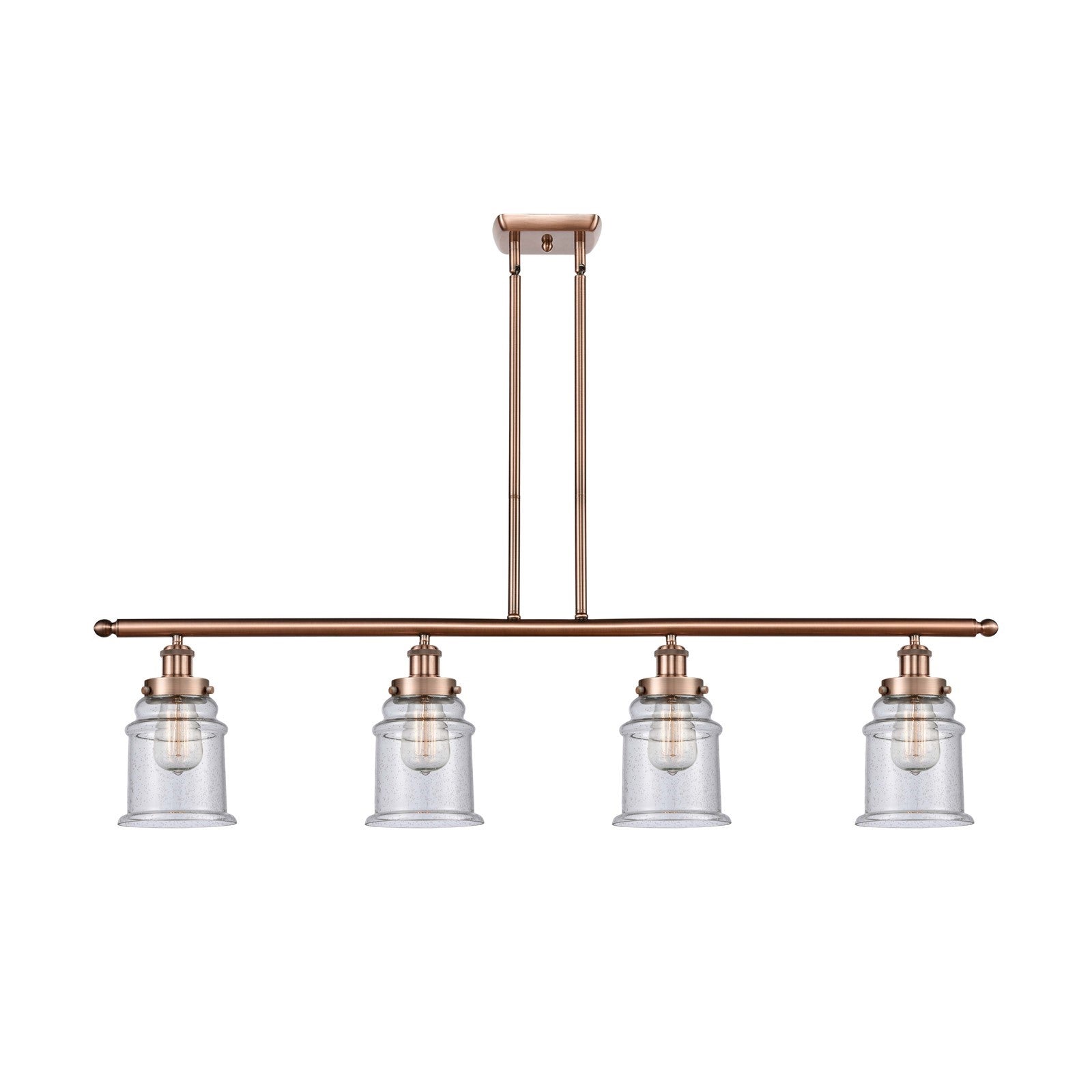 Innovations Canton 48in 4-Light Island Light | Modern Contempo Antique Copper Steel and Seedy Glass | Kitchen Island & Dining Room | Model 916-4I-AC-G184