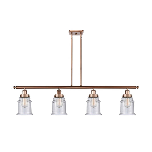 Innovations Canton 48in 4-Light Island Light | Modern Contempo Antique Copper Steel and Seedy Glass | Kitchen Island & Dining Room | Model 916-4I-AC-G184