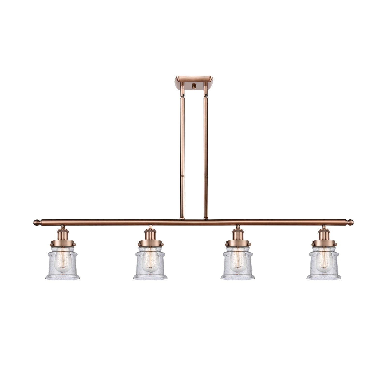 Innovations Canton 48in 4-Light Island Light | Modern Contempo Antique Copper Steel and Seedy Glass | Kitchen Island & Dining Room | Model 916-4I-AC-G184S