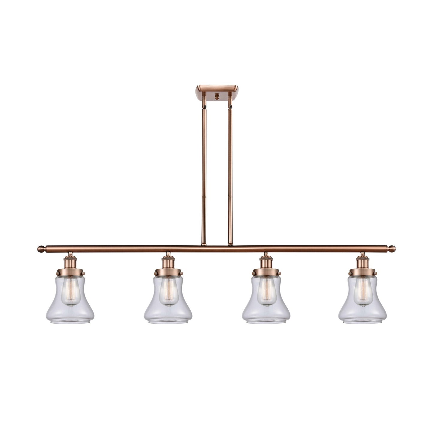 Innovations Bellmont 48in 4-Light Island Light | Modern Transitional Antique Copper Steel and Clear Glass | Kitchen Island & Dining | Model 916-4I-AC-G192