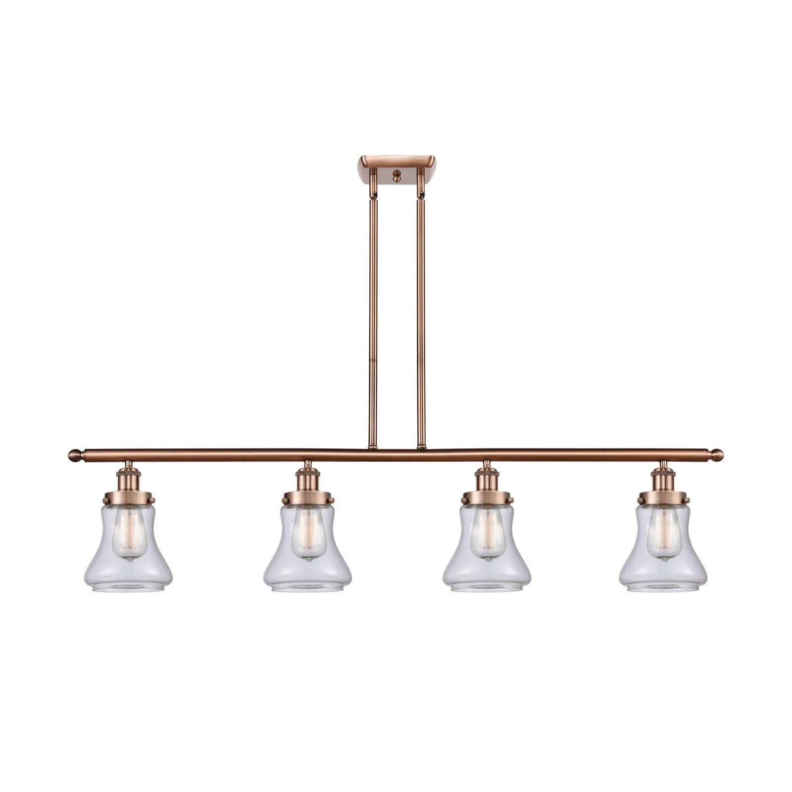 Innovations Bellmont 48in 4-Light Island Light | Modern Transitional Antique Copper Steel and Clear Glass | Kitchen Island & Dining | Model 916-4I-AC-G192