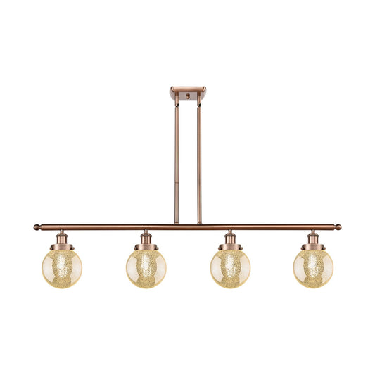 Innovations Beacon 48in 4-Light Island Light | Modern Transitional Antique Copper Steel and Mercury Seeded Glass | Kitchen Island | Model 916-4I-AC-G208-6