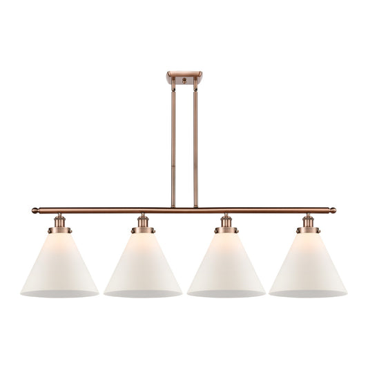 Innovations Cone 48in 4-Light Island Light | Industrial Transitional Antique Copper Steel and Matte White Frosted Glass | Model 916-4I-AC-G41-L-LED