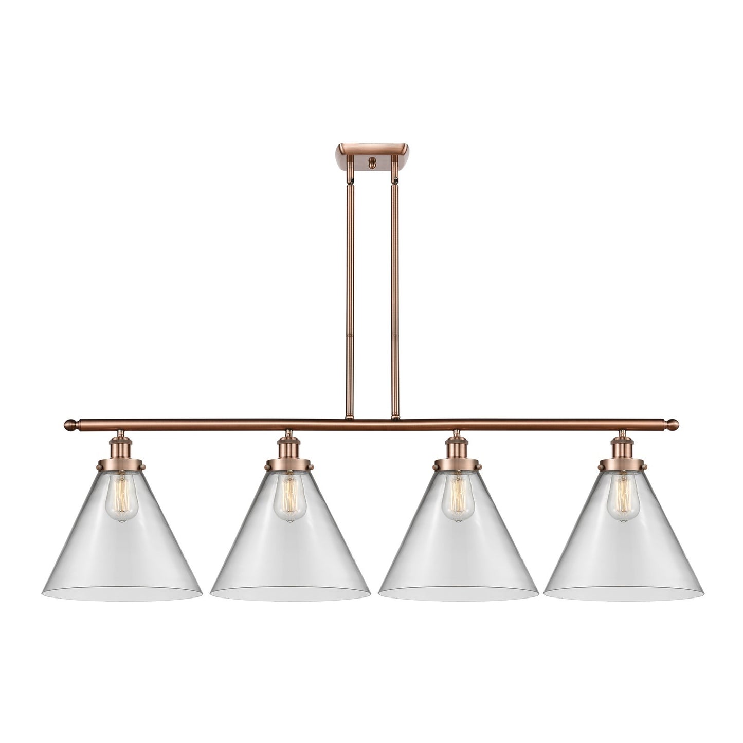 Innovations Cone 48in 4-Light Island Light | Industrial Antique Copper Steel and Clear Glass | Kitchen Island & Dining Room | Model 916-4I-AC-G42-L