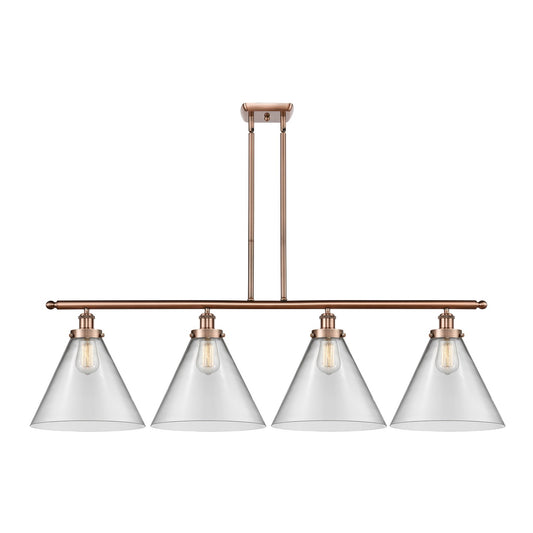 Innovations Cone 48in 4-Light Island Light | Industrial Antique Copper Steel and Clear Glass | Kitchen Island & Dining Room | Model 916-4I-AC-G42-L